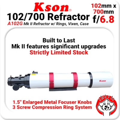 Kson A102G Mk II Refractor (700mm x 102mm) OTA with rings + BONUS CARRY BAG - Image 1 of 4