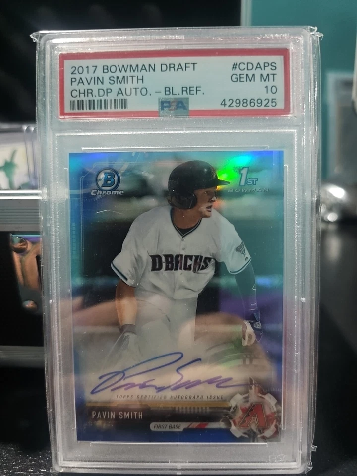 2017 Bowman Chrome 1st RC PAVIN SMITH BLUE Auto 91/150 PSA 10 Rookie Pop 4 - Image 1 of 2