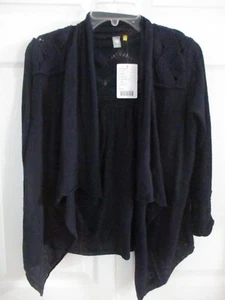 NWT ANTHROPOLOGIE KNITTED KNOTTED NAVY BLUE CROCHET DRAPED CARDIGAN SWEATER XS - Picture 1 of 9