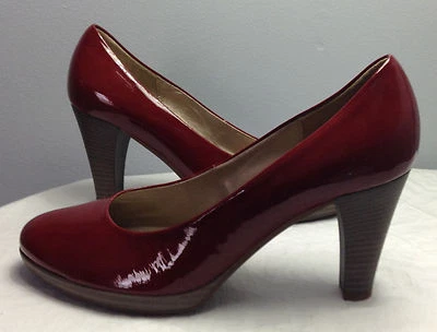 BOMBA GABOR BORGOÑA CHAROL CON TACÓN APILADO EN 8,5 US/6 UK NUEVA Foto 1 de 4