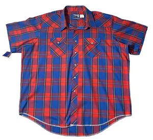 Neu mit Etikett Wrangler Cowboy-Schnitt Big Man Pearl Snap 19 Herrenhemd Vintage kariert USA langer Schwanz - Bild 1 von 10