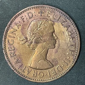 1967 Great Britain Large One Penny Bronze Coin Queen Elizabeth II World coin - Bild 1 von 2