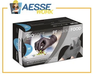 Guanti Monouso In Nitrile NERI Biosoft Pf Black Food 100 Pz Bar Ristoranti Hotel - Imagen 1 de 4