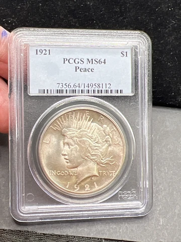 1921 MS64 High Relief Peace Dollar PCGS Certified Light toning Cover