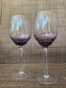 2 Pier 1 Purple Crackle Glass White Wine Glasses 8 7/8" - Picture 1 of 3