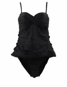 NEW WOMENS S 6/8 2 BAMBOO 2 PIECE SWIMSUIT REMOVABLE STRAPS TUMMY CONTROL BLACK - Picture 1 of 3