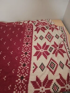 Vintage Lauren Ralph Lauren Plush Snowflake Red White Throw Blanket 79" X 61" - Picture 1 of 20