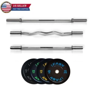 4Ft/5Ft/7.2Ft IFAST Olympic Barbell Bar Plates Solid Iron Fitness Weightlifting - Picture 1 of 33
