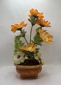 Vintage Hull Pottery F48 Orange Planter w/ Orange Faux Flowers MCM USA - Picture 1 of 5