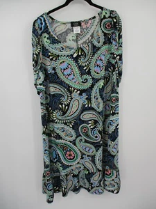 MSK Womens Dress 2X Multi Color Paisley Stretch Pullover Plus Size Green Black - Picture 1 of 11