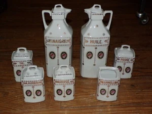 5er Set Töpfe Küche Steingut + Öl und Essig Dekor Rose - Bild 1 von 12