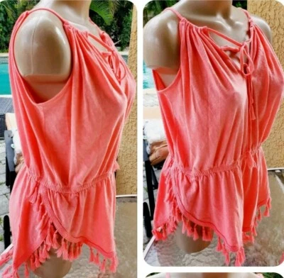 Victorias Secret CoverUp S Vintage pink beach romper short Jumper cotton peach  - Image 1 of 4