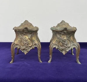 Pair Of Antique Vintage French Footed Trinket Boxes Jewellery Caskets - Picture 1 of 10