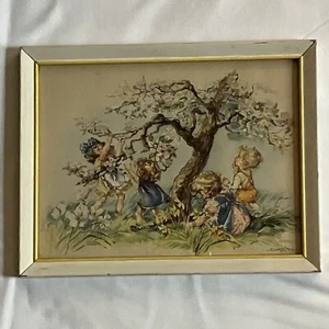 Vintage Corina Cherry Blossom Children Print Wood Frame 13x10” - Picture 1 of 6