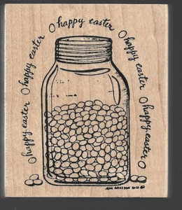 NORTHWOODS rubber stamp JELLY BEAN JAR wood mounted, Easter - Picture 1 of 2