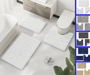 3-Piece Ultra Soft Non-Slip Chenille Bathroom Rug Set - Absorbent & Plush - Picture 1 of 39