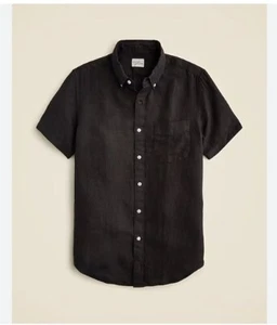 J Crew Mens Every Stitch Considered Black Short Sleeve Shirt Hemp Cotton Medium - Picture 1 of 10