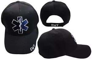 EMT Emergency Medical Technician Caduceus Black Embroidered Baseball Cap Hat - Picture 1 of 6
