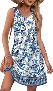 Women's Sleeveless Summer Sundress Casual Beach Cover-Up with Pockets - Picture 1 of 72