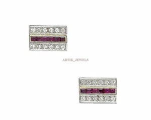 Heated Ruby Gemstone with 925 Sterling Silver Cufflink #2557 - Picture 1 of 3