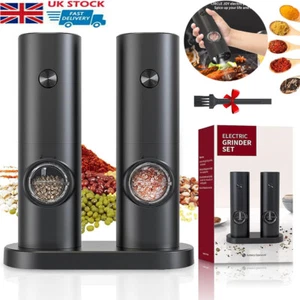 2PCS Electric Salt and Pepper Shaker Mill Grinder Automatic Coarseness with Base - Picture 1 of 20
