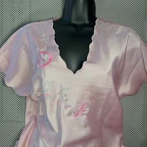 Natori Small w FLAWS Pink Satin Chemise Nightgown Floral Lace Romantic Girly - Picture 1 of 9