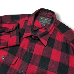 Vintage Abercrombie & Fitch Shirt Red Wool Flannel Buffalo Plaid Heavy Mens XXL - Picture 1 of 7