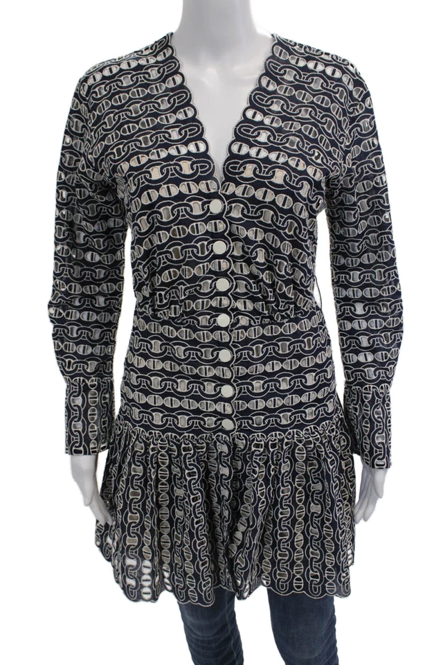 Chaqueta Sandro Mujer Calce y Acampanada Azul Oscuro Manga Larga Cuello en V Geométrica Talla 40 Foto 1 de 4