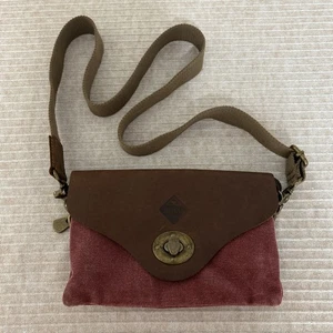 Tierra Crossbody Clutch Brown/Brick Leather Canvas Purse Remo. Strap EUC (413) - Picture 1 of 12