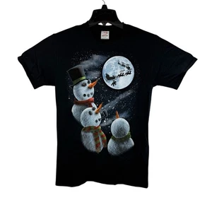 Camiseta Dec 25th Muñeco de Nieve Navidad Negra Manga Corta Unisex Pequeña Usada en Excelente Condición - Imagen 1 de 3