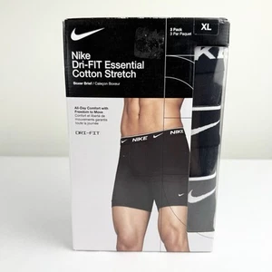 Nike Dri-Fit Essential Cotton Stretch Long Boxer Brief - Black 3PK - Size XL - Picture 1 of 5