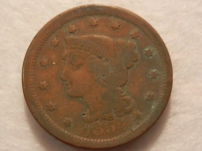 1854 coronet braided hair large cent copper coin - Image 1 of 2