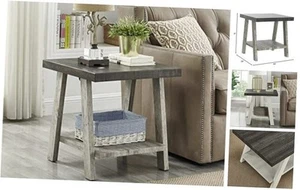 Athens Contemporary Wood Shelf End Table, Weathered Walnut and Gray - Picture 1 of 7