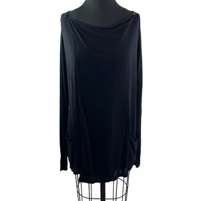 Hard Tail Black Top Boat Neck Asymmetrical Loose Fit Long Sleeve Size Medium M - Image 1 of 4