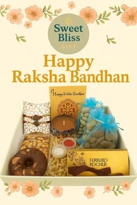 Rakhri Hamper with 2 rakhi &card, Nuts, Chocolates, Scented candle, Rice, Tikka - Bild 1 von 1