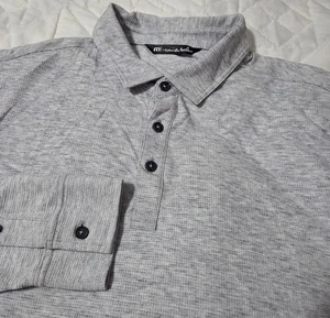 Travis Mathew Polo Shirt Mens Large Fireside Waffle Knit Gray Wool Long Sleeve - Picture 1 of 7