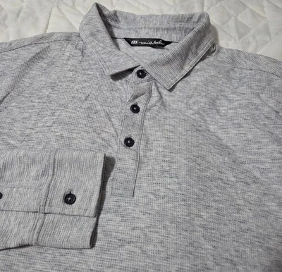 Travis Mathew Polo Shirt Mens Large Fireside Waffle Knit Gray Wool Long Sleeve - Image 1 of 4