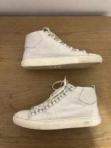 Scarpe sneakers alte Balenciaga Arena uomo 9 42 pelle bianca stringate - Foto 1 di 15