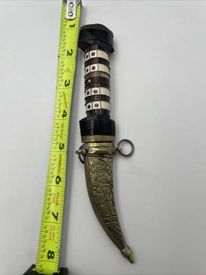 Decorative Inlay Handled Dagger With Engraving On Blade  - Image 1 of 4
