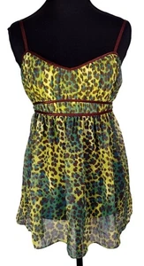 VTG Y2K Victoria's Secret Animal Print Babydoll Top Brown Green Scene Boho Fairy - Picture 1 of 6