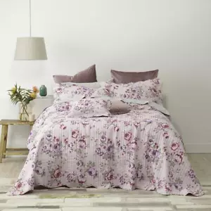 New Floral Girl Dahlia Cotton Single Bedspread Coverlet Pink Lilac Bianca Chic - Picture 1 of 4