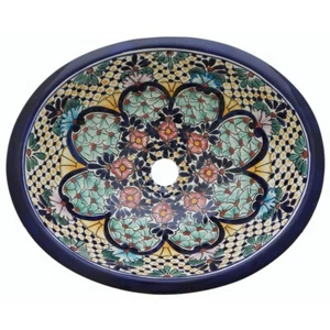 17" X 14" Talavera Ceramic Mexican Bathroom Sink Handmade Folk Art # 027 - Picture 1 of 3