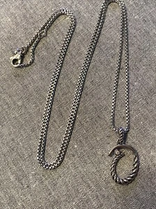 David Yurman Script Initial O Charm Enhancer Diamond With 1.7’mm Chain 22” - Picture 1 of 9