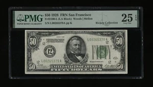 DBR 1928 $50 FRN San Francisco Numeral Fr. 2100-L PMG 25 EPQ Serial L00265379A - Picture 1 of 2