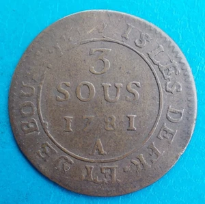 Louis XVI, Isles Of France And Bourbon, Reunion, 3 Sous 1781 A, RARE! - Picture 1 of 4