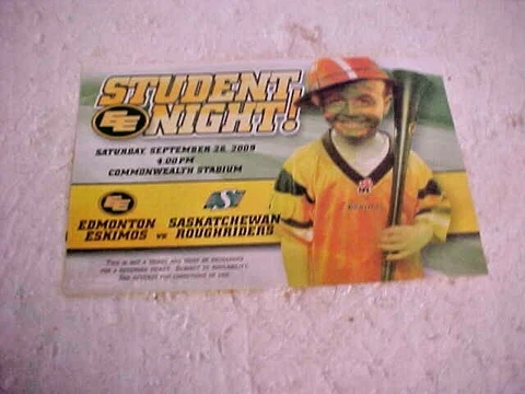 SEPTEMBER 28 2009 EDMONTON ESKIMOS TICKET EXCHANGE FORM Cover