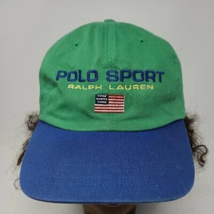Cappello sportivo Polo 2 toni vintage anni 90 Ralph Lauren RARO verde e blu cinturino berretto - Foto 1 di 12