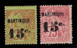 MOMEN: FRENCH MARTINIQUE SC #18,20 1887-1891 MINT OG H $360 LOT #68819* - Picture 1 of 2