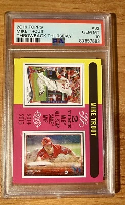 Mike Trout 2016 Throwback Thursday Online Exclusive 1975 Topps MVP #32 PSA 10 - Image 1 of 2