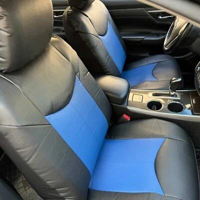 Front Car Seat Covers Blue & Black Leatherette For Toyota Avalon - Image 1 of 4